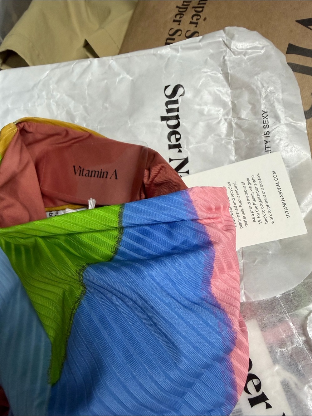 Vitamin A Multi-Color Ribbed Triangle Bikini - Blue, Rust, Mustard, Pink, Green - Picture 6 of 6